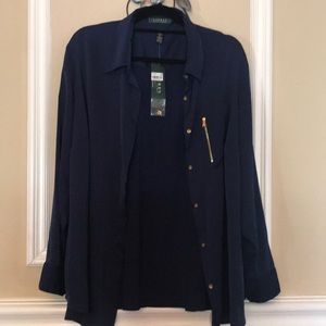 Lauren by Ralph Lauren. Navy button down blouse